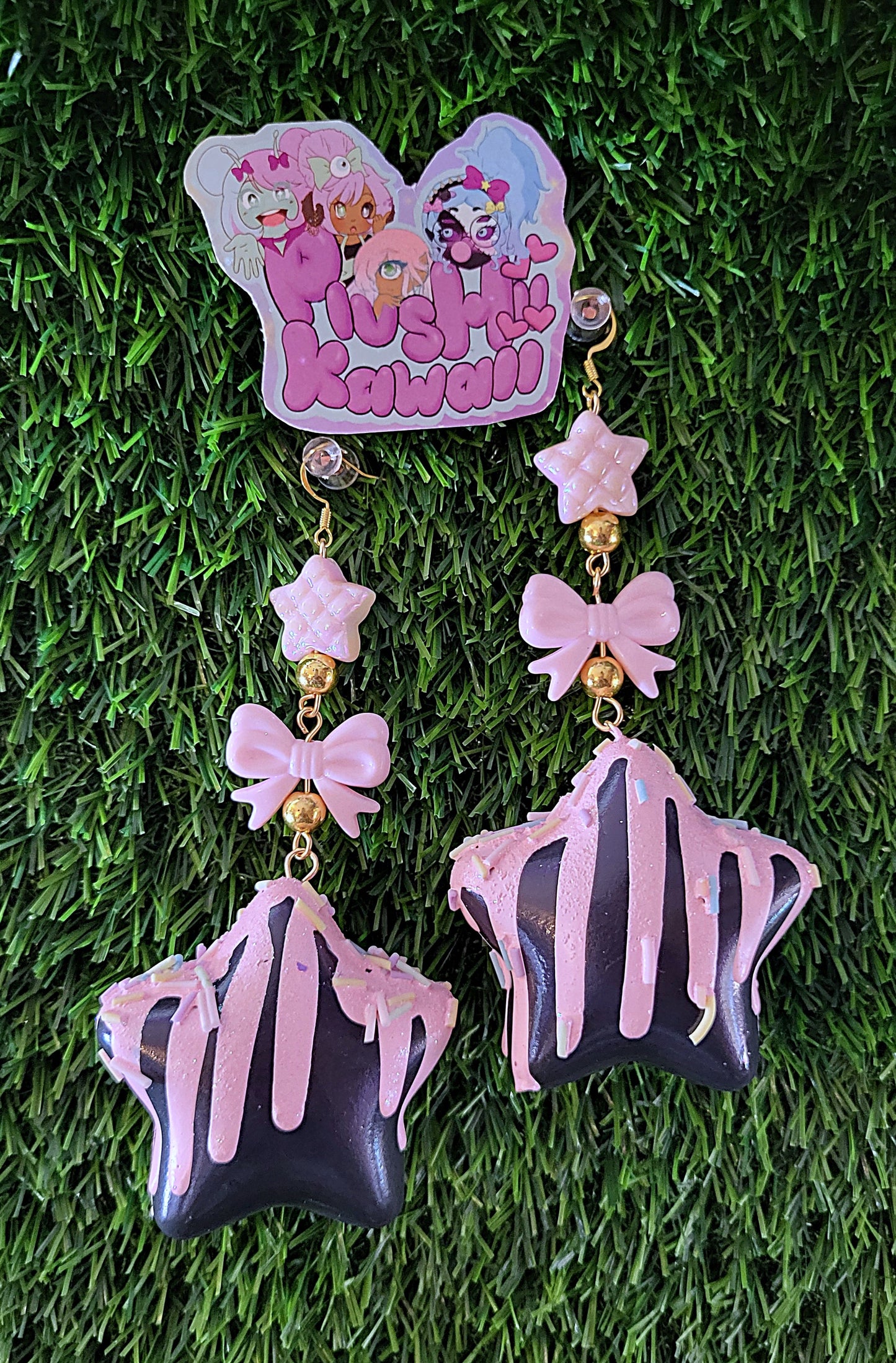 Sweet Puff Star earrings- Black base