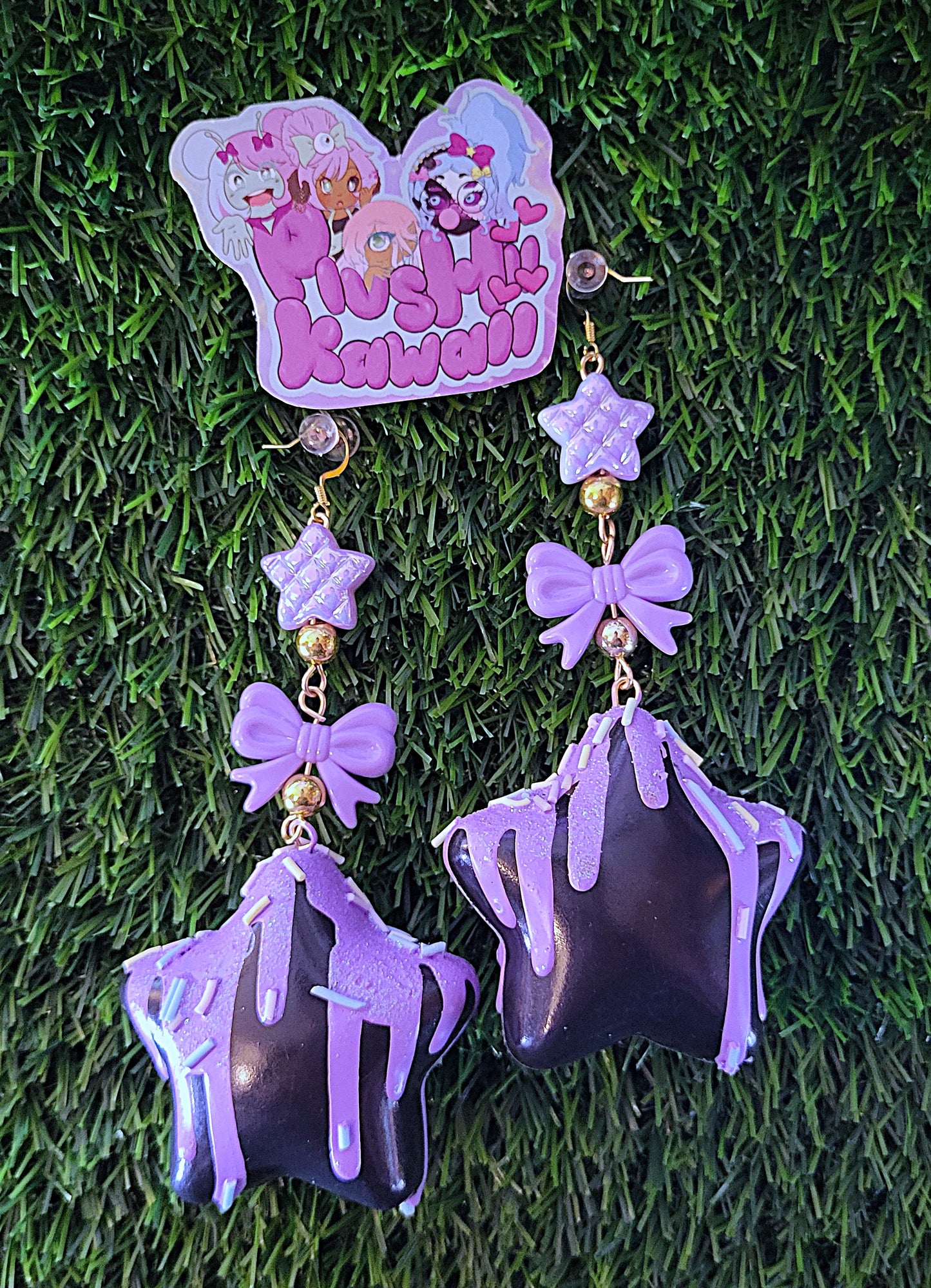 Sweet Puff Star earrings- Black base