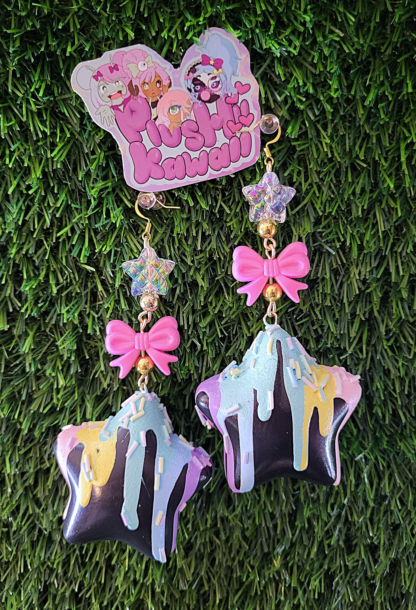 Sweet Puff Star earrings- Black base