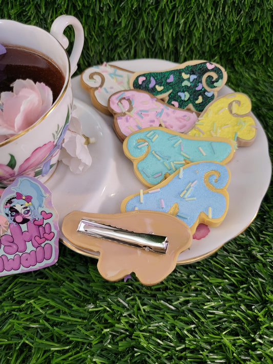 Frosted Sugar Cookie Wing hair clip pair