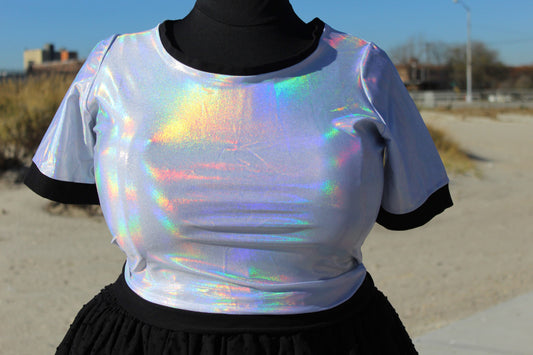 Holographic ringer crop top