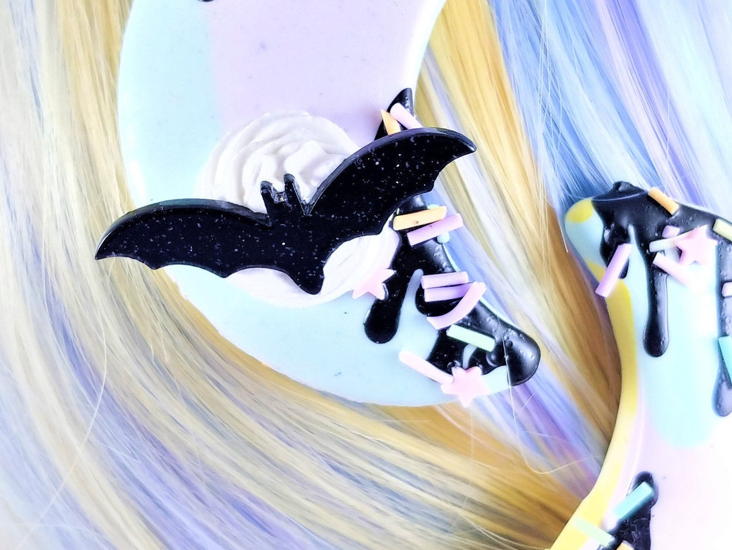 Drippy Dessert Moon and bat Hair Clip