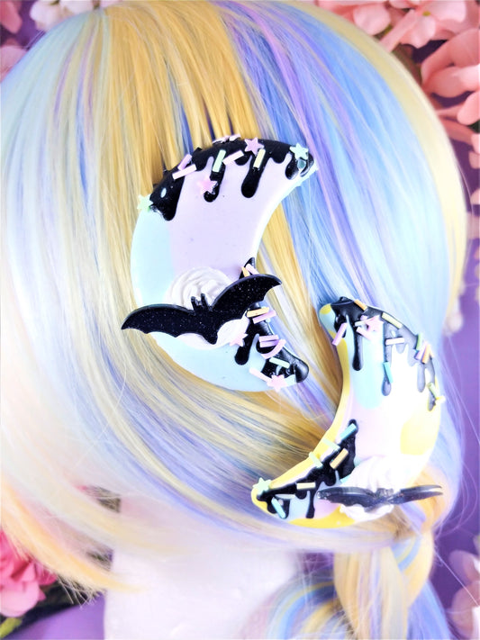 Drippy Dessert Moon and bat Hair Clip