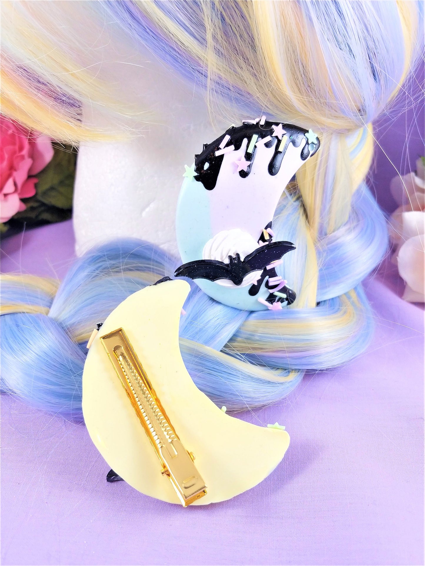 Drippy Dessert Moon and bat Hair Clip