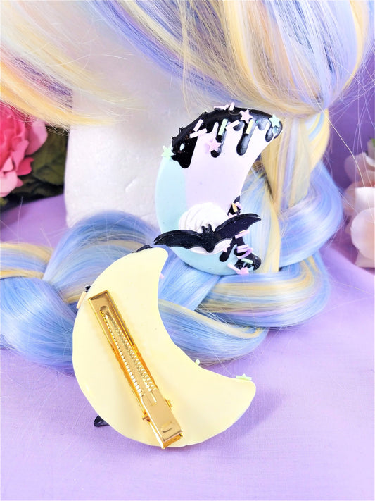 Drippy Dessert Moon and bat Hair Clip
