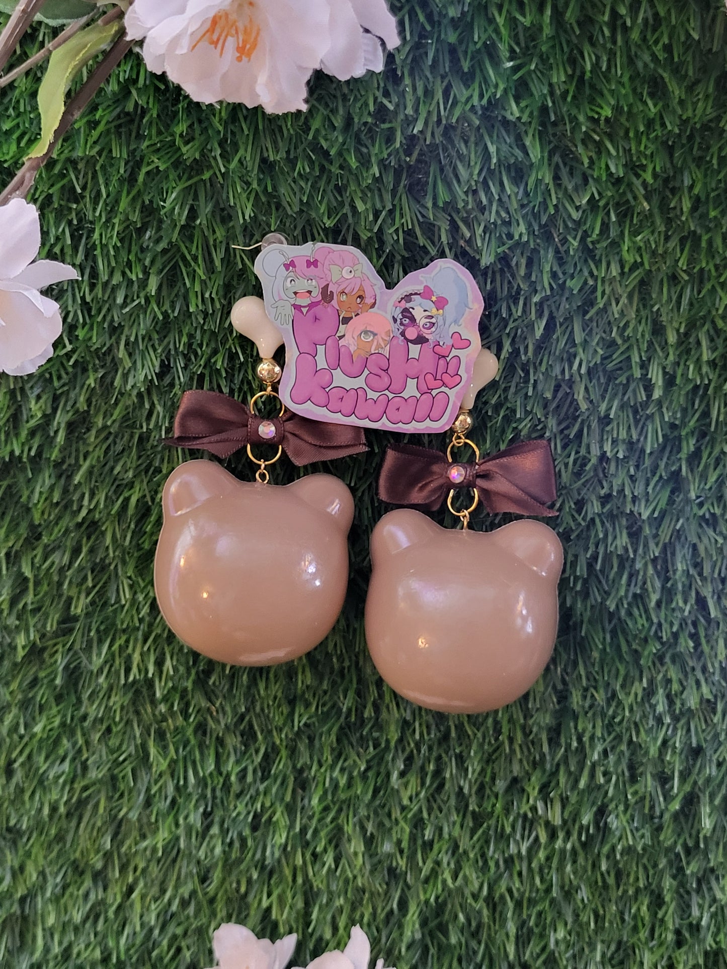 Brown Bubble Bear Oversized Earrings