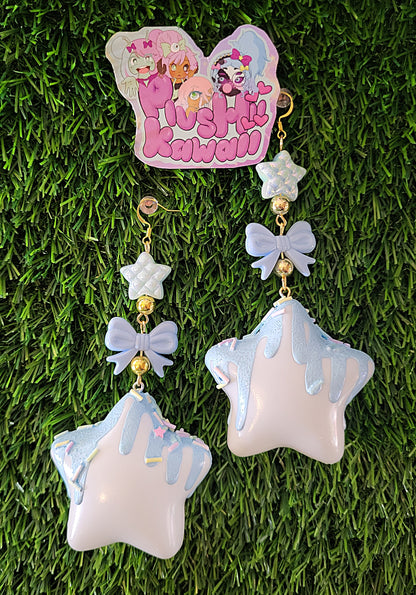 Sweet Puff Star earrings- white base