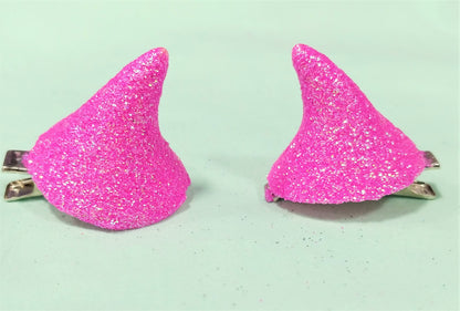 Glitter Horn hair clip pair