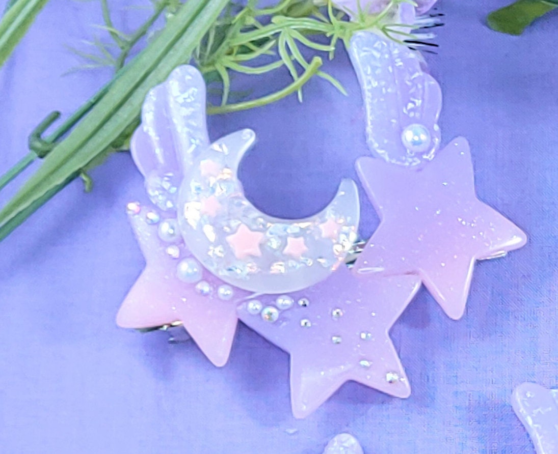 Celestial wings star moon and wing barette