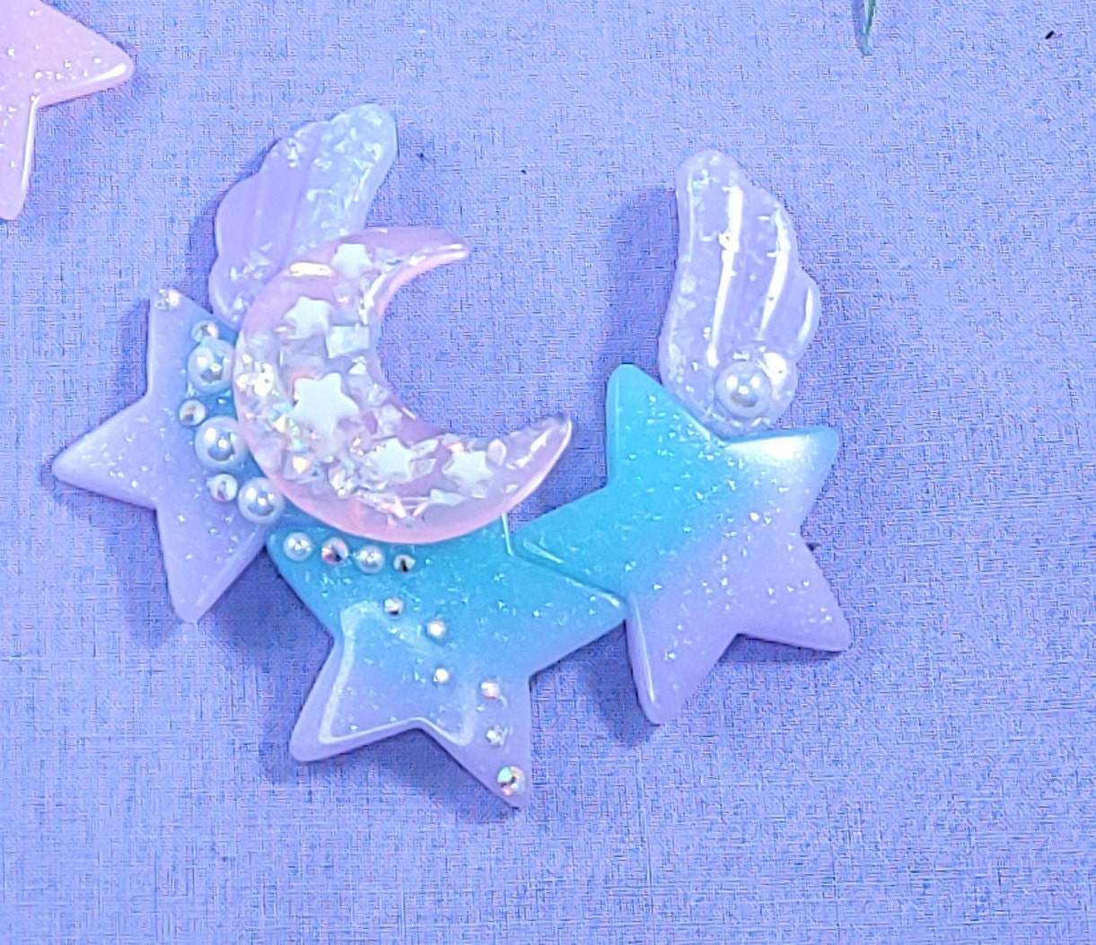 Celestial wings star moon and wing barette