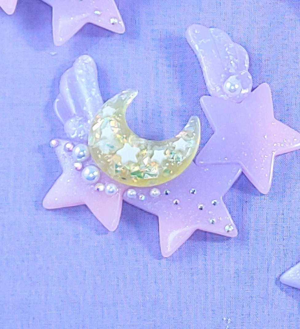 Celestial wings star moon and wing barette